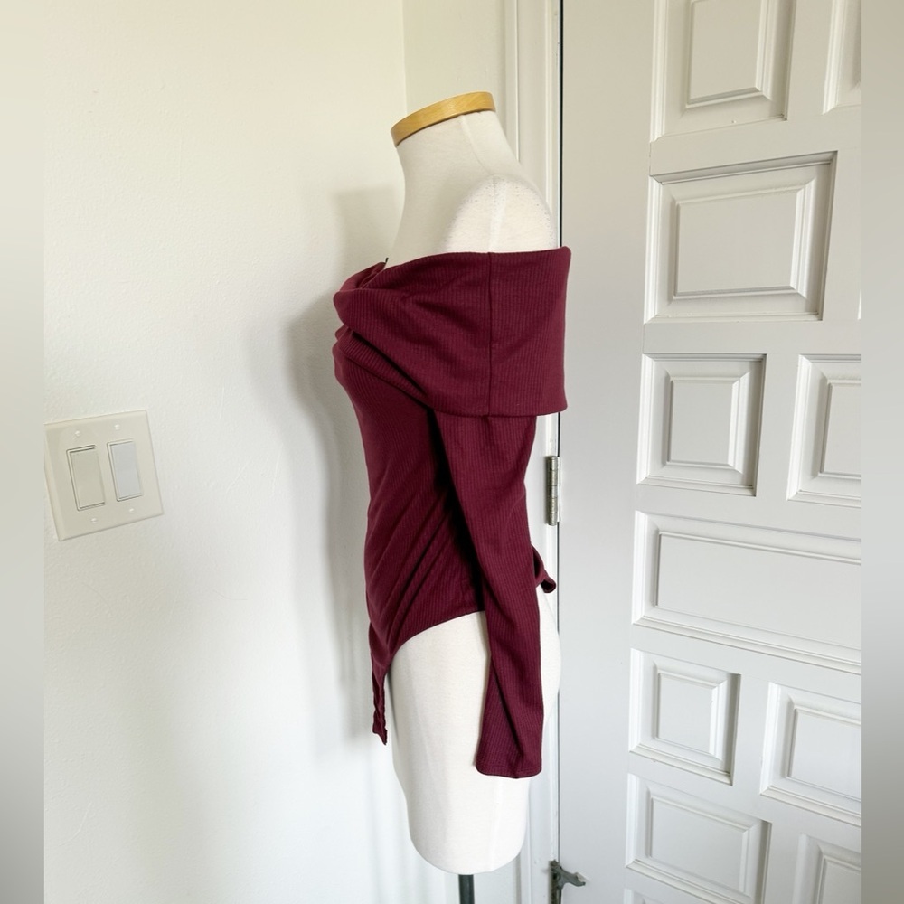 NWT AFRM x Nordstrom Maroon Bodysuit Off-the-shoulder Ribbed Small & Medium - Picture 15 of 16